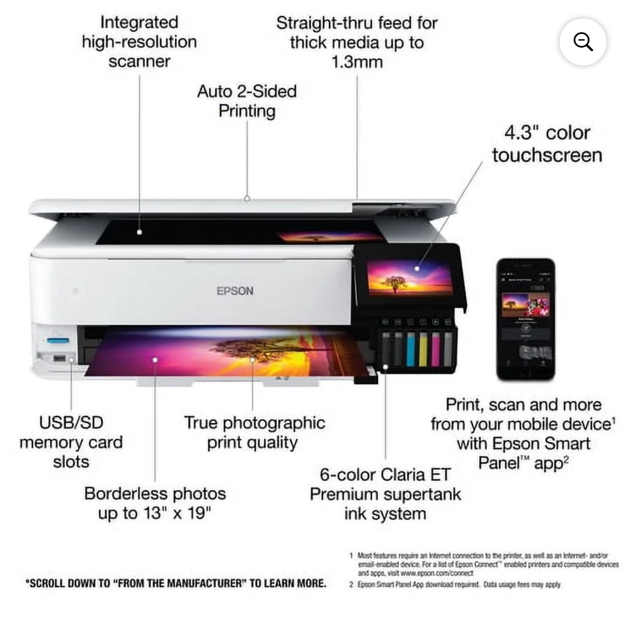 Epson® EcoTank® Photo ET-8550 SuperTank® Wide-Format Wireless Inkjet All-In-One Color Printer We Sub’N