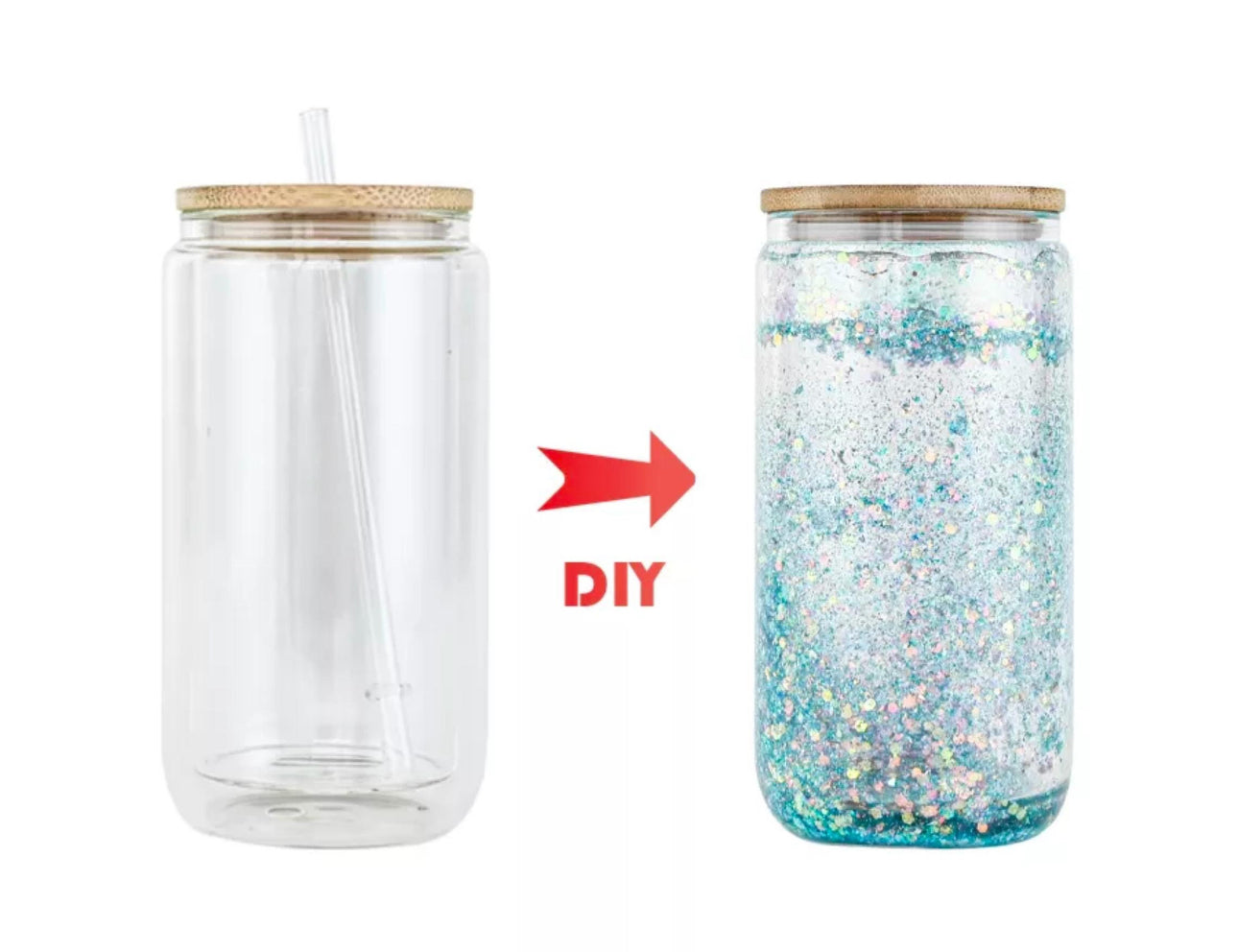 CLEAR Sublimation SNOW GLOBE DUAL WALL jar w/ bamboo lid We Sub’N