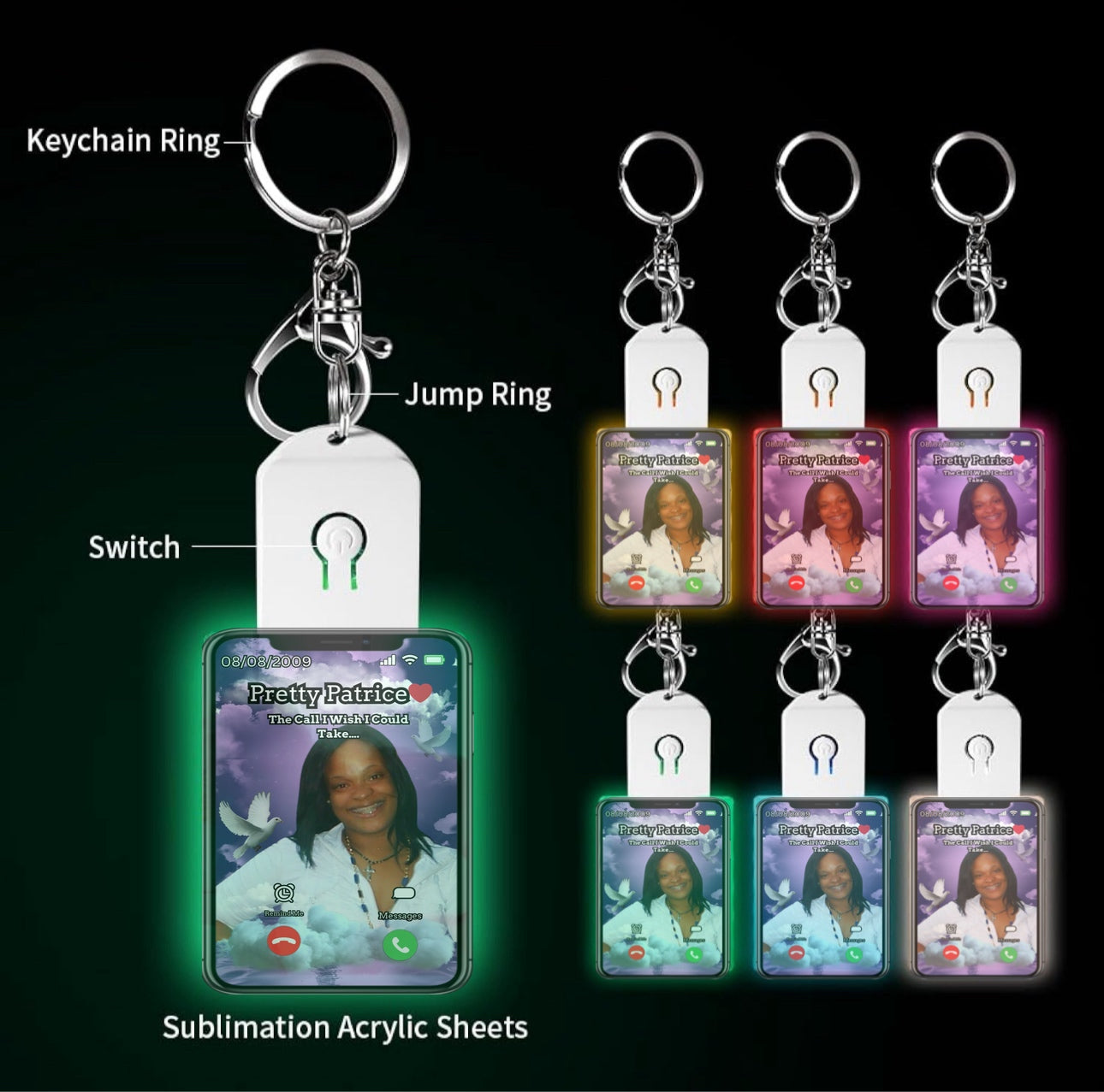 Sublimation blank LED light up acrylic keychain WITH battery (changes 7 colors) We Sub’N