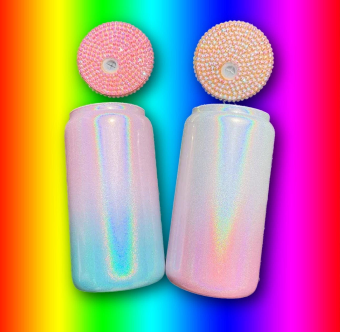 15 oz ombre shimmer Sublimation soda glass jar w/ bling bamboo lid We Sub’N