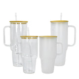 Sublimation bamboo lid glass Tumbler with Handle