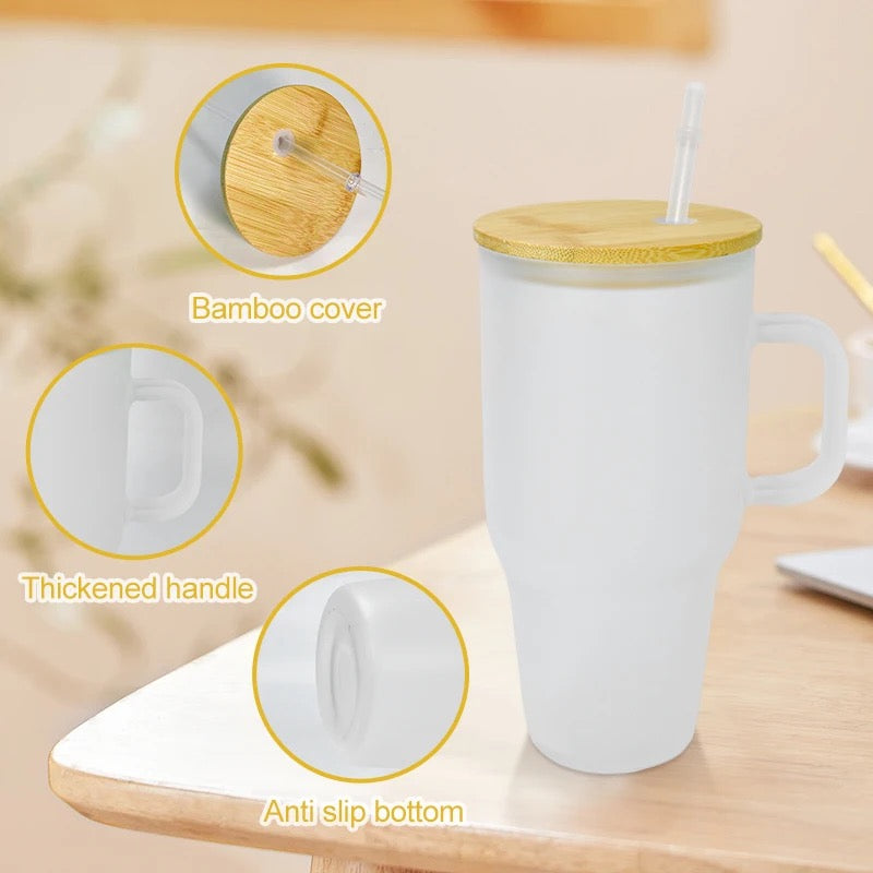 Sublimation Glass Tumbler with bamboo lid and handle