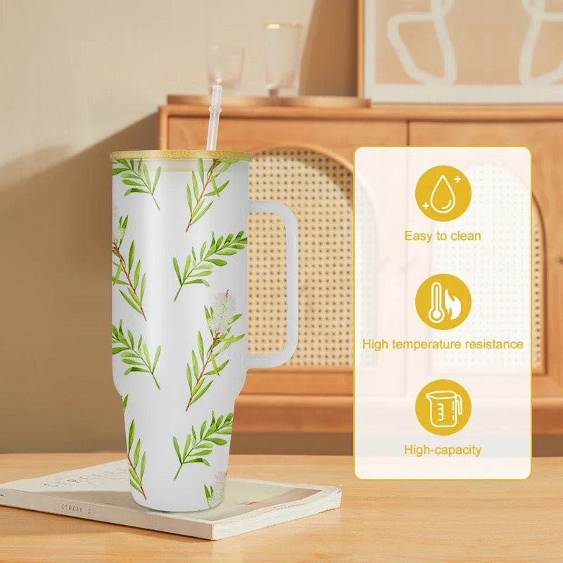 Sublimation bamboo lid glass Tumbler with Handle We Sub’N