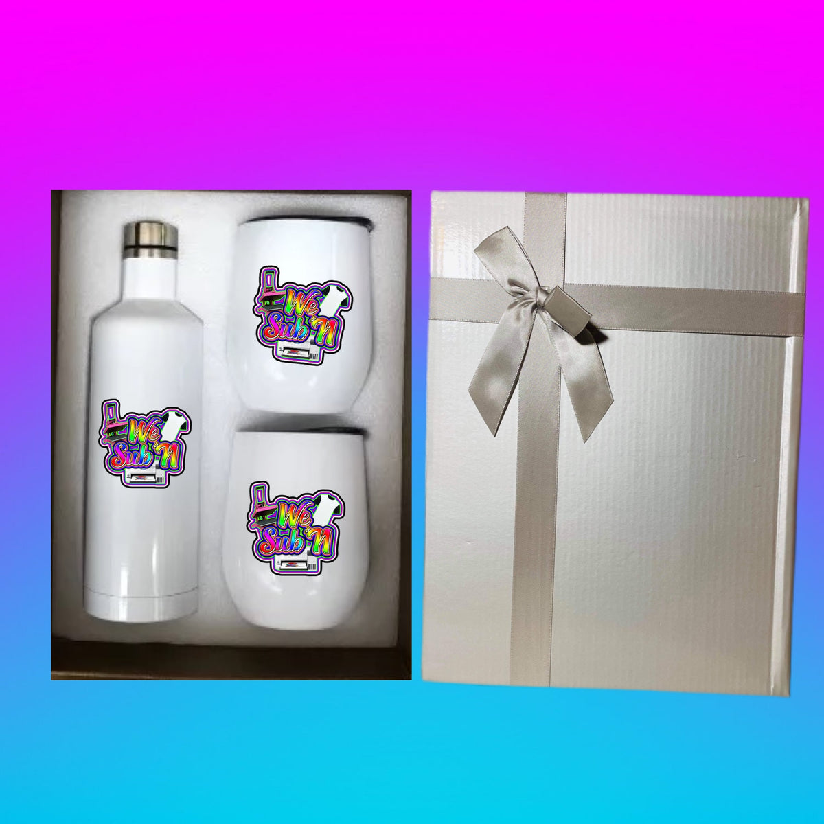 12oz/15oz SUBLIMATION WHITE STEEL WINE BOTTLE AND 2 GLASS WINE GIFT SET,wine  tumbler set,wine cups with lids