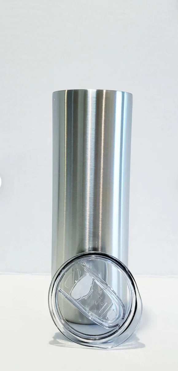 20oz Skinny Sublimation STRAIGHT (screw lid)silver Tumbler (1) METAL STRAW We Sub’N