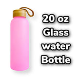 20 oz Sublimation COLOR MATTE glass WATER BOTTLE w/ bamboo lid