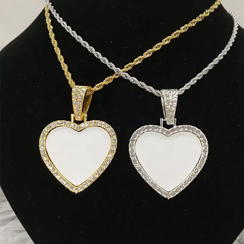  VILLCASE 24 Sets sublimation necklace materials heart pendant  trays heart bezels blank bezel trays sublimation necklace blank with chain