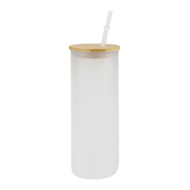 25 oz Sublimation FROSTED beer glass with BAMBOO lid We Sub’N