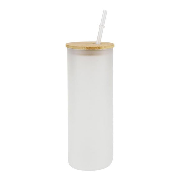 25 oz Sublimation FROSTED beer glass with BAMBOO lid