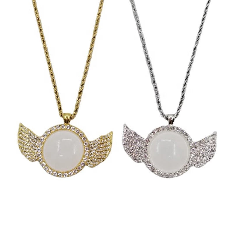 Sublimation High Quality Angel Wings Necklace Metal Rose Gold