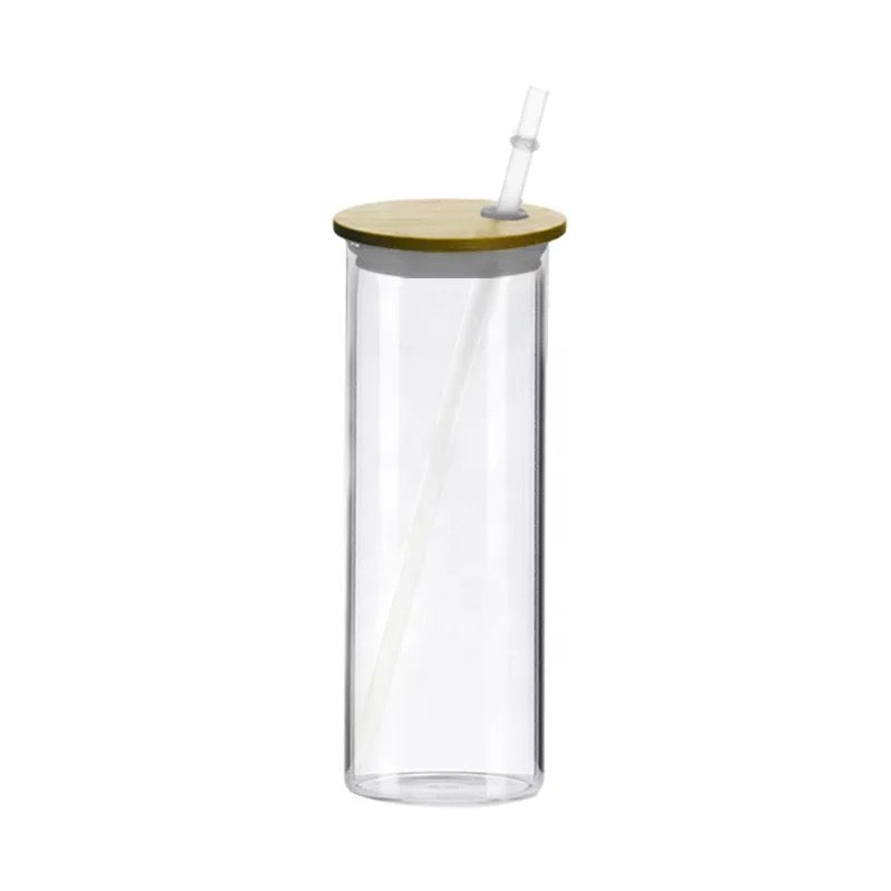 25 Pack 25oz Sublimation Frosted Clear Glass Tumbler Blanks with Bamboo Lids  and Plastic Straw