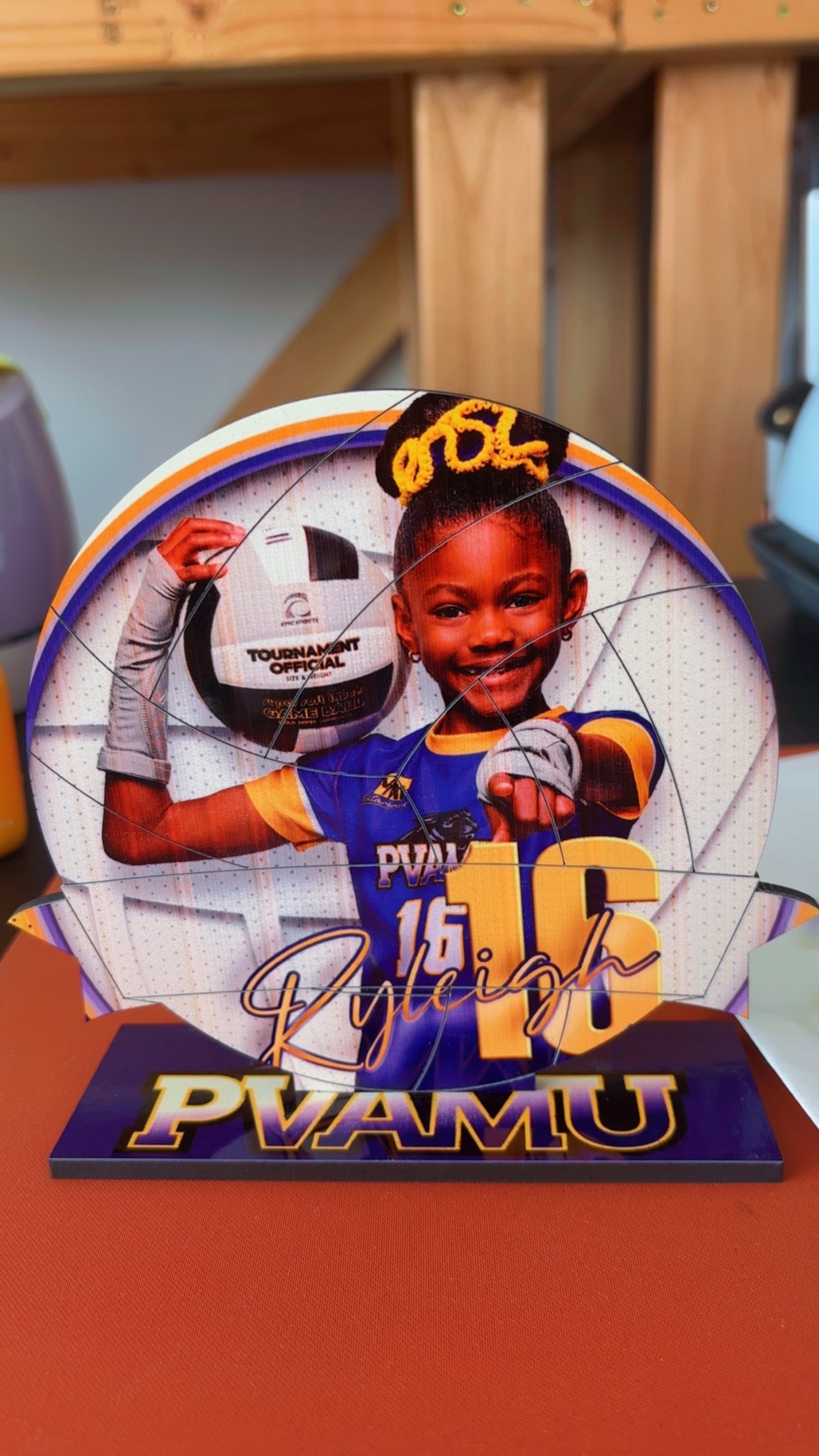 Sublimation mdf sports stand with  engraved lines We Sub’N