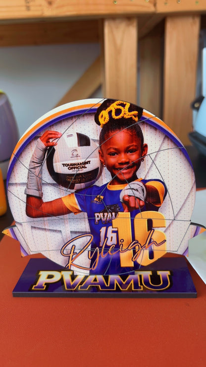 Sublimation mdf sports stand with  engraved lines We Sub’N