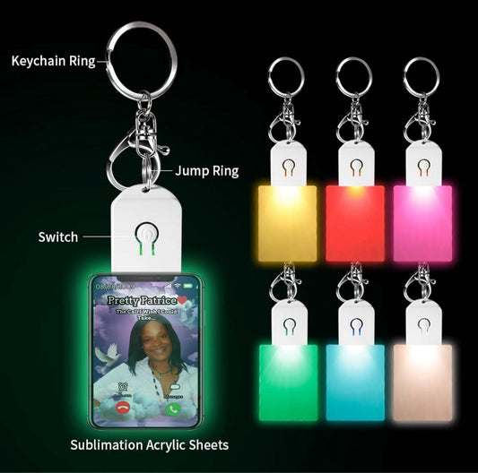 Sublimation blank LED light up acrylic keychain WITH battery (changes 7 colors) We Sub’N