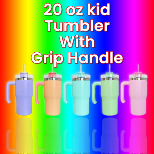 Sublimation matte kids 20 oz color tumbler with grip handle We Sub’N