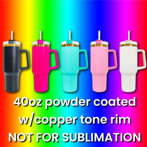40oz Rainbow Powder Coated stainless steel tumbler with handle, 40oz powder  coated handled tumbler for engraving, stripping, epoxy, etc (NOT