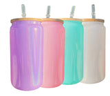 Sublimation Holographic Shimmer Glass Tumbler w/ Bamboo Lid & Plastic Straw