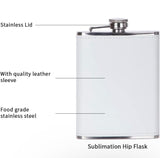 Sublimation Stainless Steel Hip Flask Blanks 8 OZ with White Leather Cover