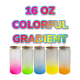 COLORFUL ombré Sublimation frosted soda  glass jar w/ bamboo lid