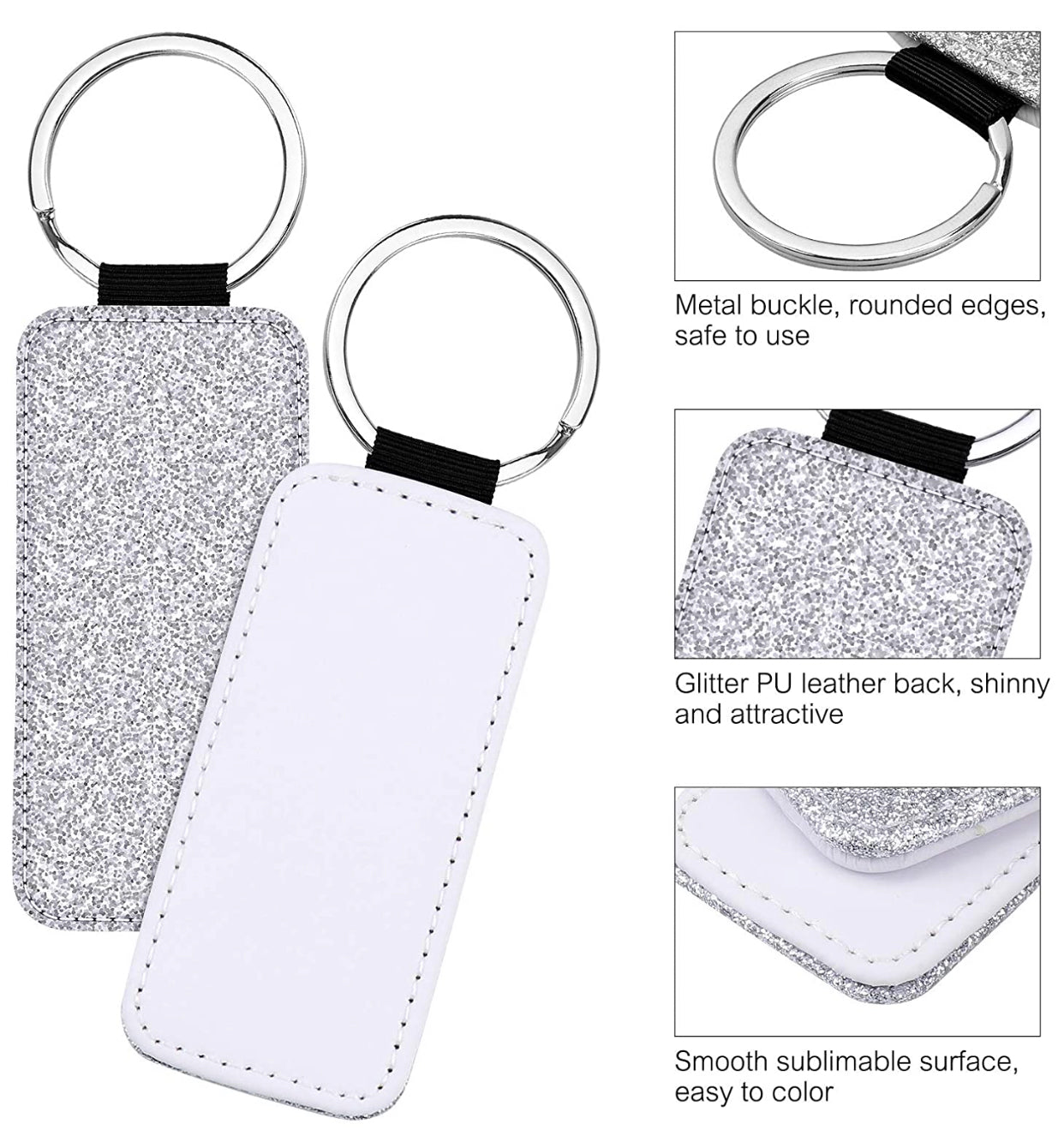 Conde Sublimation Blank PolyLeather Glitter Keychain - Rectangle - Gold - NLP151