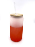 COLOR CHANGE (cold) Sublimation frosted soda  glass jar w/ bamboo lid