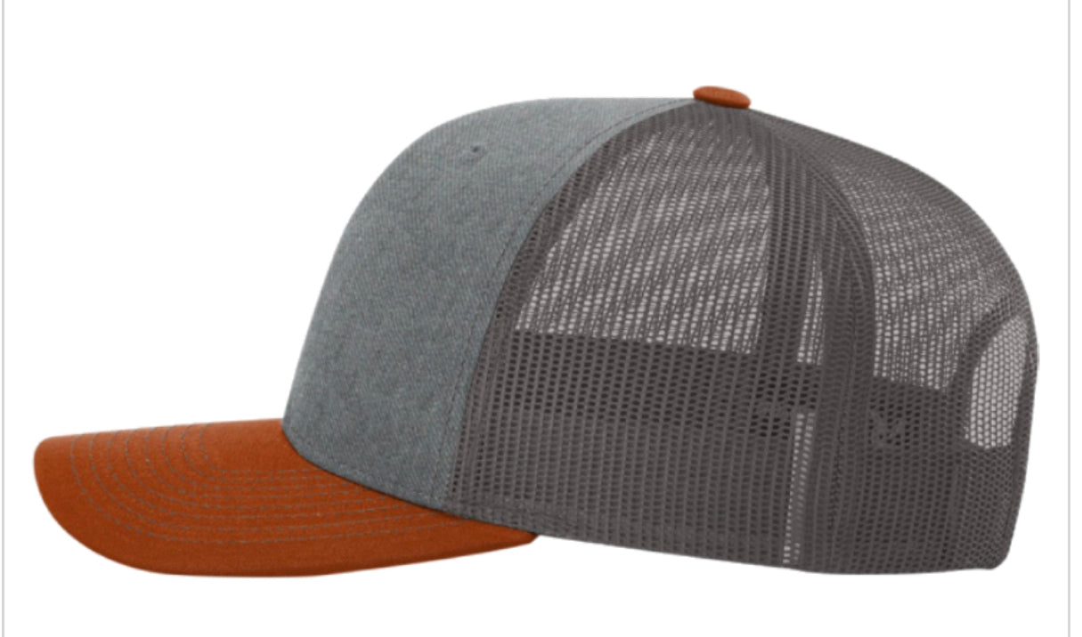 Blank Trucker Hats - Structured Mesh BK Caps (Compare to Richardson Trucker Hats 112) Charcoal /Gray /BURNT ORANGE(brown to My Eyes)