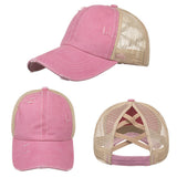 Distressed Ponytail baseball cap (WITH FREE PATCH)