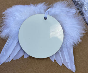 Angel wing  MDF Christmas Ornaments for Sublimation approximately 3 inch Large circle