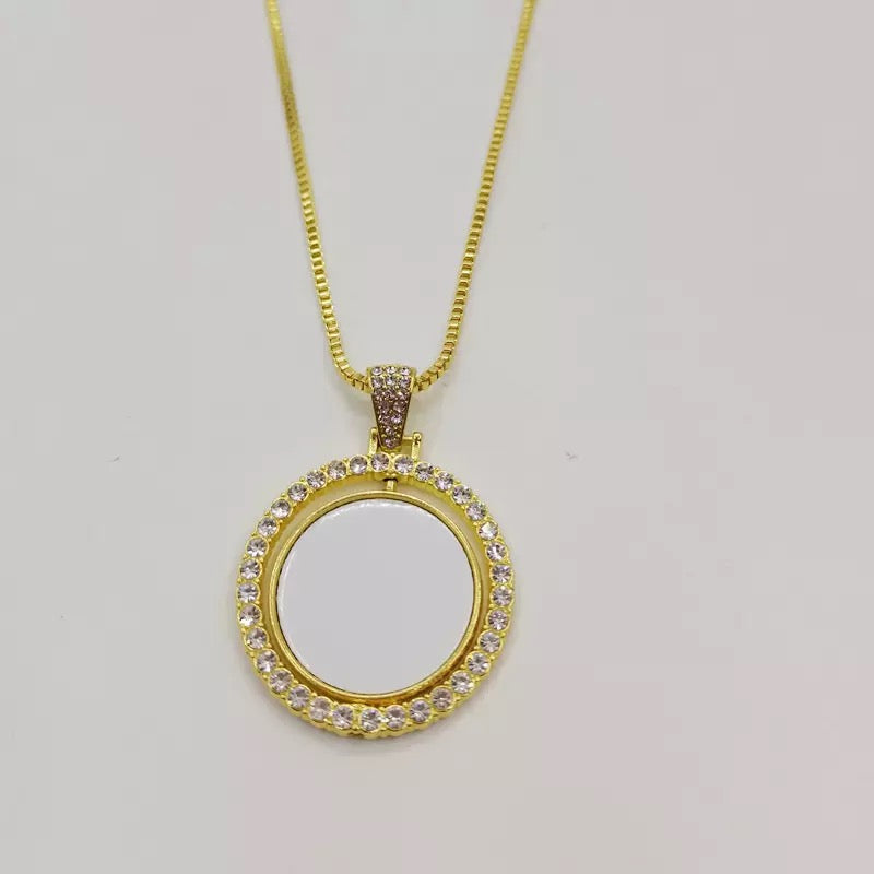 Sublimation SMALL circle rotating necklace (w/ blank disk) Gold (box chain)