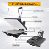 15" x 15" Heat Press Machine, Industrial Quality Digital Sublimation Machine, High Pressure Tshirt Heat Printing Professional Heat Transfer Press Machine, Black and Grey