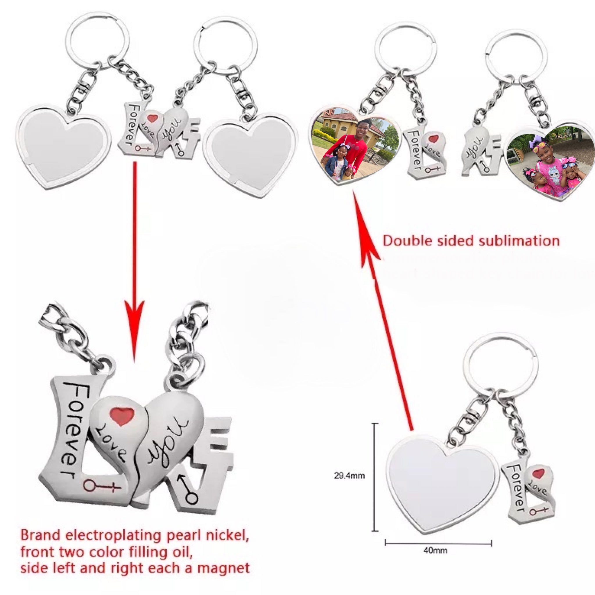 Sublimation I Love You Magnet Keychain 1 (Single) / Heart Keychain