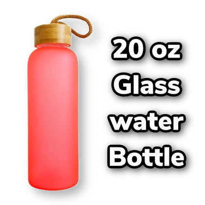 20 oz Sublimation COLOR MATTE glass WATER BOTTLE w/ bamboo lid