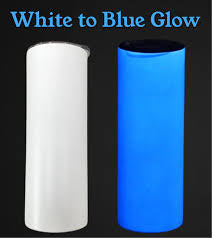 Sublimation SKINNY white to BLUE GLOW in the dark screw lid+METAL STRAW(semi gloss slightly textured)