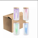 20 oz Sublimation iridescent soda  glass jar w/ bamboo lid